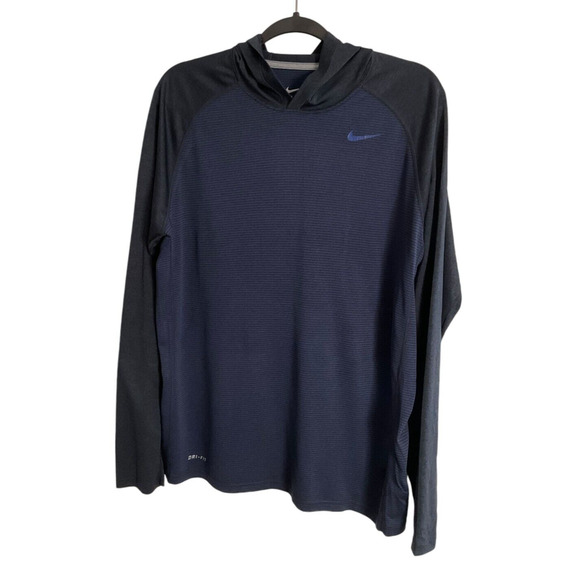 Nike Dri-FIT Long Sleeve Hooded Activewear Top Navy Blue Size L - Picture 1 of 10